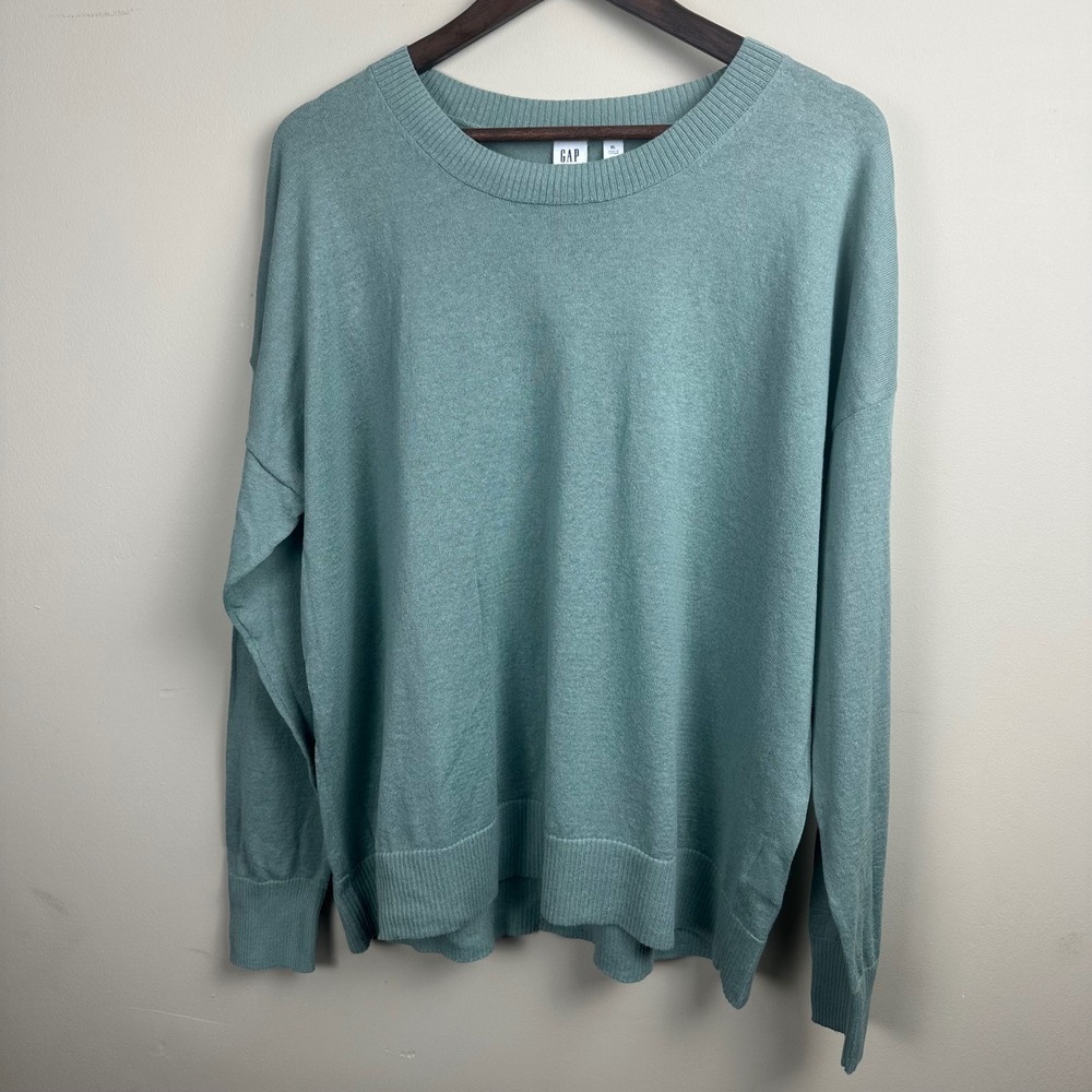 GAP Women's XL Linen Blend Crewneck Sweater Sage Green Relaxed Fit NWT